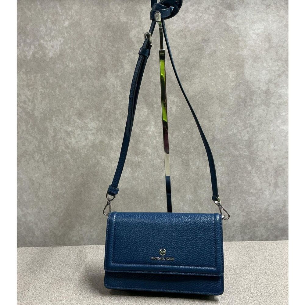 Michael Kors Jet Set Charm Small Pebbled Leather Phone Crossbody Bag Navy Blue